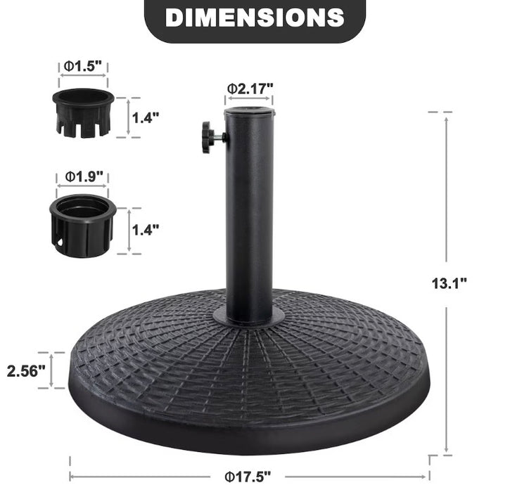 Nuu Garden Black Resin and Concrete Outdoor 22 lb. 18'' Round Patio Umbrella Base, for Φ1.5'' Umbrella Poles