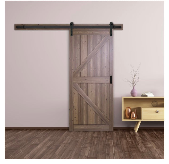 TRUporte 36-inch x 84-inch Gunstock Oak K Design Rustic Barn Door with Hardware Kit (New)