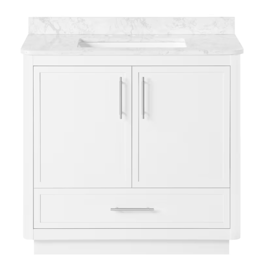 Faraday 36-inch W x 19-inch D White Wood Single Undermount Sink Bathroom Vanity with White Cultured Marble Countertop