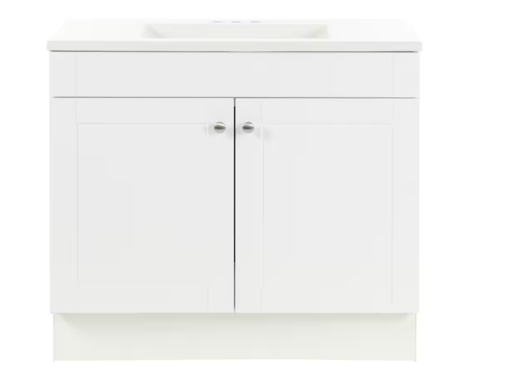 Addison 36-inch W Bathroom Vanity in White With Cultured Marble Sink Top