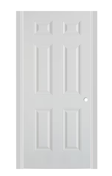 Dusco 36 in x 80 in x 4-5/8 in 6-Panel Left-Hand Outswing Single Pre-Finished White Shed Door with Sill and Frame