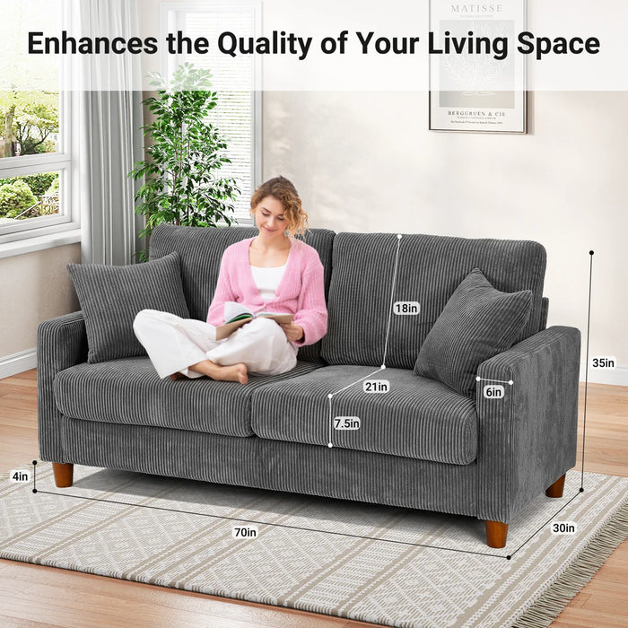 2-seater corduroy sofa - Upholstery Colour Grey - GESC009AHZH
