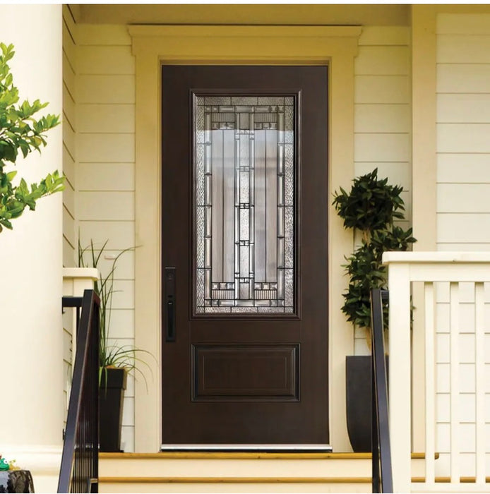 Masonite Everland 32-inch x 80-inch x 4-9/16-inch Chestnut 3/4 Lite Elmhurst Single Fibreglass Prehung Front Door