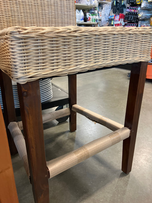 Racquel Rattan and Wood Counter Stool, Featuring a Natural Woven Seat and a Mahogany Frame (New)