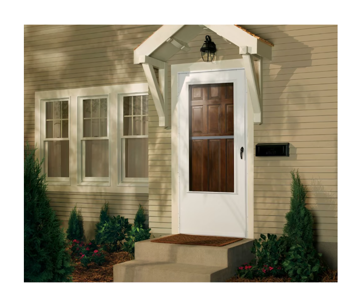 EMCO 200 Series 32-inch x 80-inch White Universal Handing 3/4 Light Storm Door with Black Handle (New)