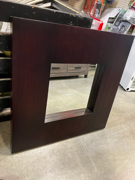 Dark Wood-Framed Square Wall Mirror