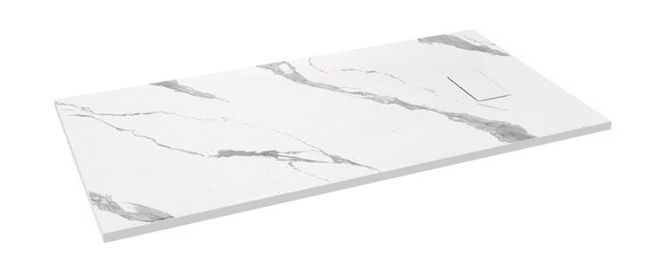 MAAX Stonea 60L x 36W Solid Surface Universal Shower Base in White Marble with Concealed End Drain (new)