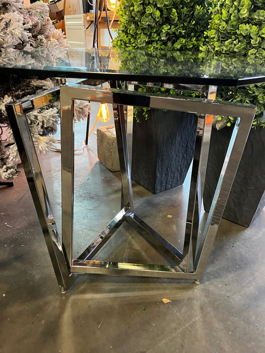 Octagon Glass Top End Table - Silver with Metal Base (Used)