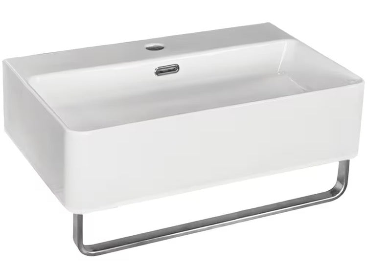 Wall Mounted Bathroom Sink in White with Single Faucet Hole (new)