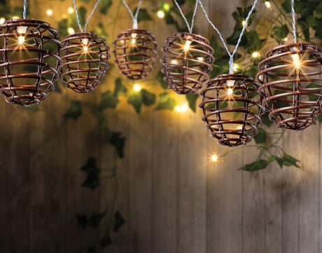 Rattan Baskets Warm White LED String Lights Brown