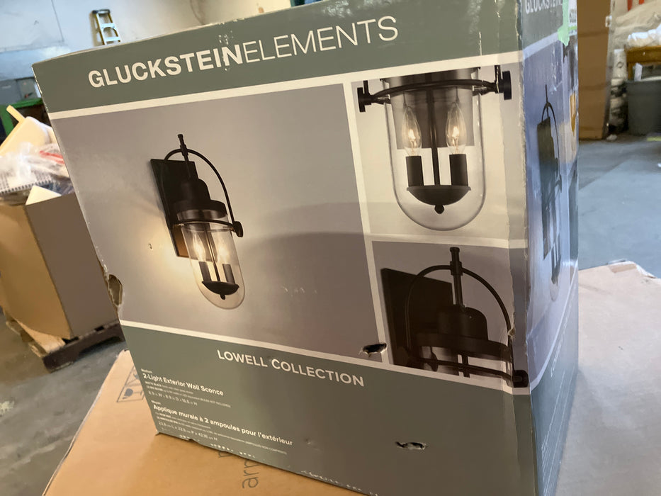 GlucksteinElements Lowell 2-Light 16.5-inch Height Outdoor Industrial Wall Sconce in Black (New)
