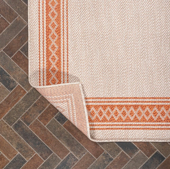 JONATHAN Y Lucia Classic Diamond Border Cream/Orange 4 ft. x 6 ft. Indoor/Outdoor Area Rug