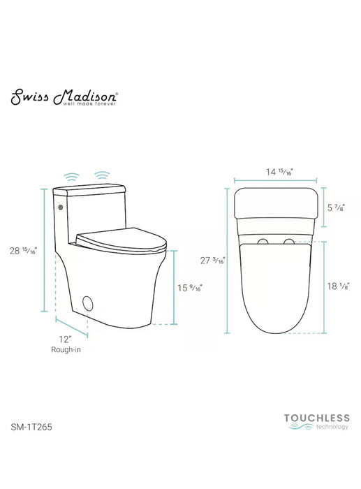 Swiss Madison Hugo 1.1/1.6 GPF One-Piece Elongated Toilet Dual-Flush Touchless in White (new)
