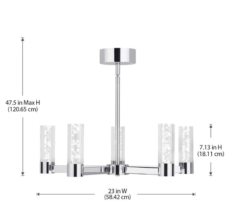 Home Decorators Collection Callum 5-Light Integrated LED Dimmable Chrome Cylinder Candle-Style Chandelier Clear Acrylic Shade (New)