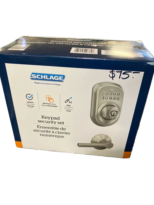 Schlage Plymouth Satin Nickel Electronic Keyless Deadbolt with Broadway Door Handle Lever Combo Rated AAA