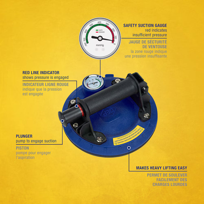QEP 8-inch Pump Suction Cup with Safety Gauge, 285 lb. Lifting Capacity (New)