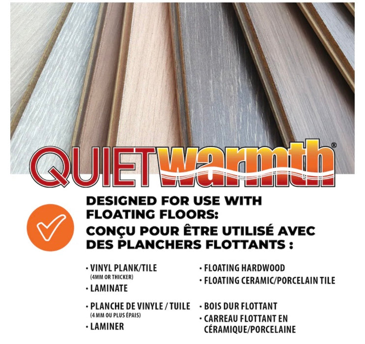 QuietWarmth 3 ft. x 10 ft. 120V Floor Heating System for Laminate, Vinyl, and Floating Floors (30 sq. ft.) New*