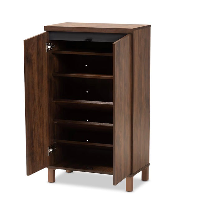 Baxton Studio Talon 6-Shelf Shoe Cabinet In Walnut Brown And Dark Grey (New)