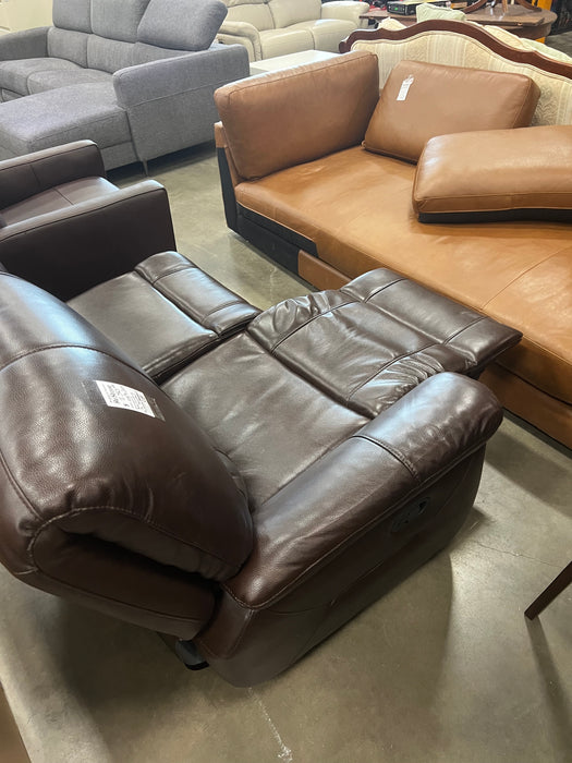 Brown Leather Reclining Loveseat