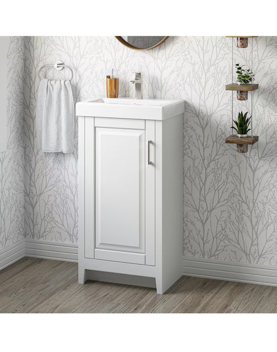 Simard 34-inch H x 17.50-inch W White Wood 1-Door Bathroom Vanity with Single Sink White Ceramic Top (new)