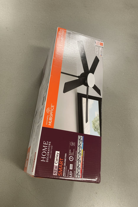 Carley 52-inch Indoor Matt Black Smart Ceiling Fan With Selectable White Integrated LED Light Kit and Remote Control, Powered by Hubspace (new )