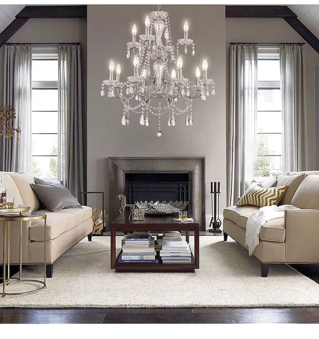 Caventi 12-Light Chrome Modern Candle-Style Teardrop Crystal Chain Chandelier Clear Glass (new)