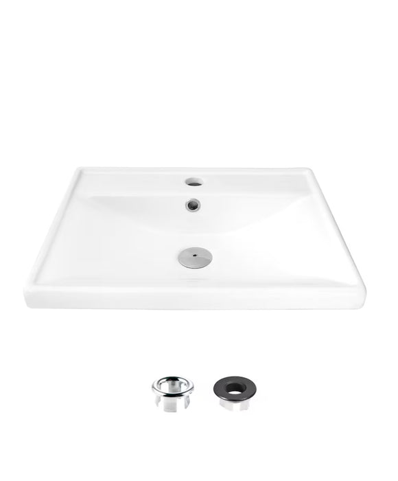 Stylish 20 1/4 inch Rectangular Top Mount Porcelain Bathroom Sink with Two Overflow Finishes included  (new)