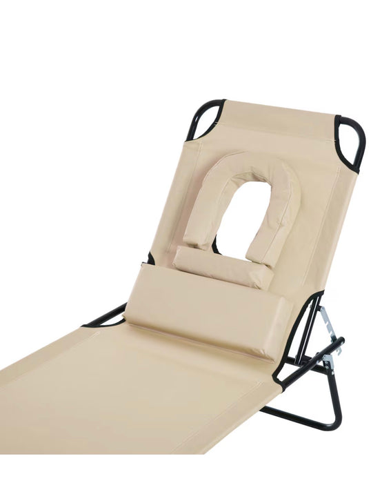 Outsunny Patio Adjustable Sun Lounger with Hole Beige (new)