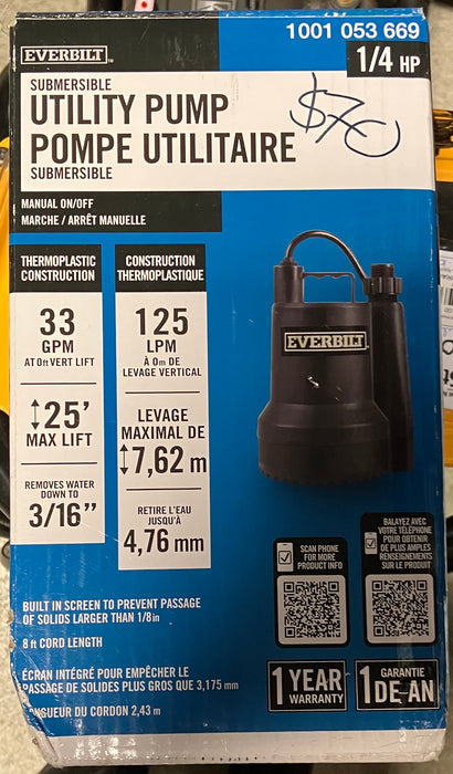 Everbilt 1/4 HP Submersible Utility Pump