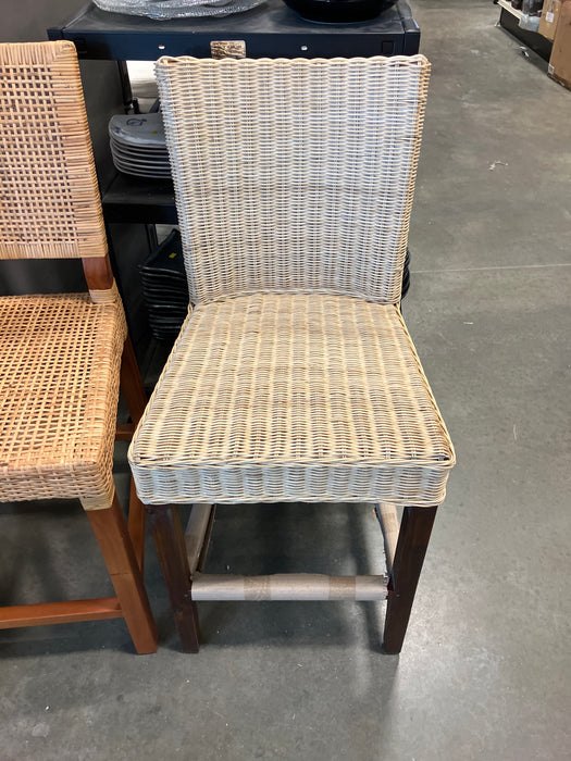 Racquel Rattan and Wood Counter Stool, Featuring a Natural Woven Seat and a Mahogany Frame (New)