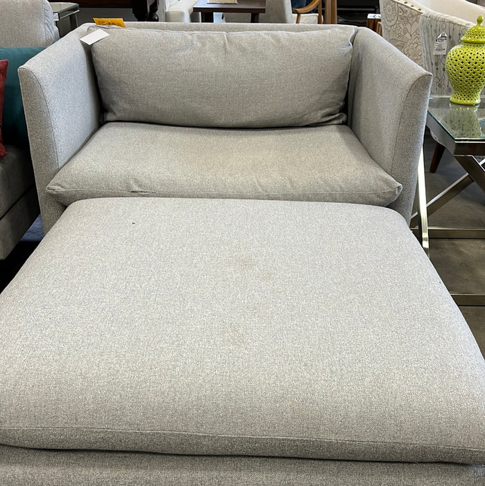 Grey Armchair with Large Ottoman