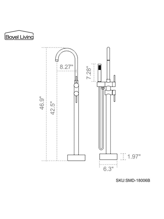 Boyel Living Freestanding Floor Mount Bath Tub Filler Faucet 2-Handle with Handheld Shower in Matte Black (new)