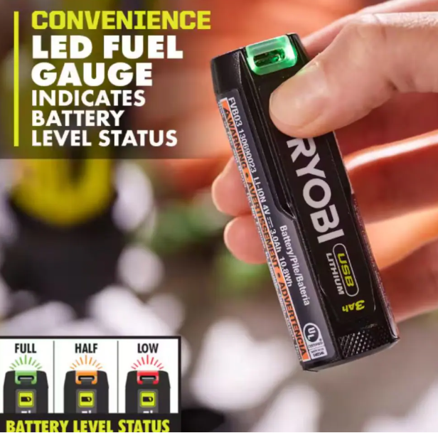 RYOBI USB Lithium 3.0 Ah Rechargeable Battery and Portable Power Bank