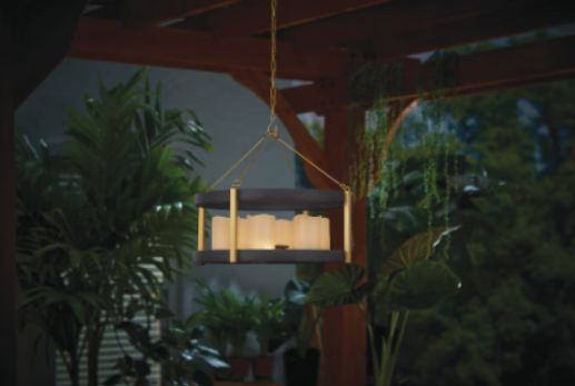 Bolton 6-Light Steel LED Outdoor Gazebo Decorative Chandelier in Wood Brown Grain Finish (new)