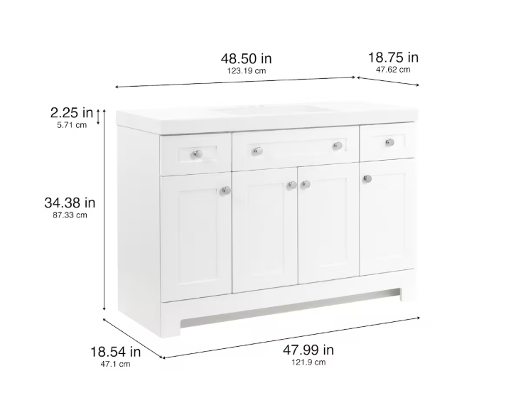 Addison 36-inch W Bathroom Vanity in White With Cultured Marble Sink Top