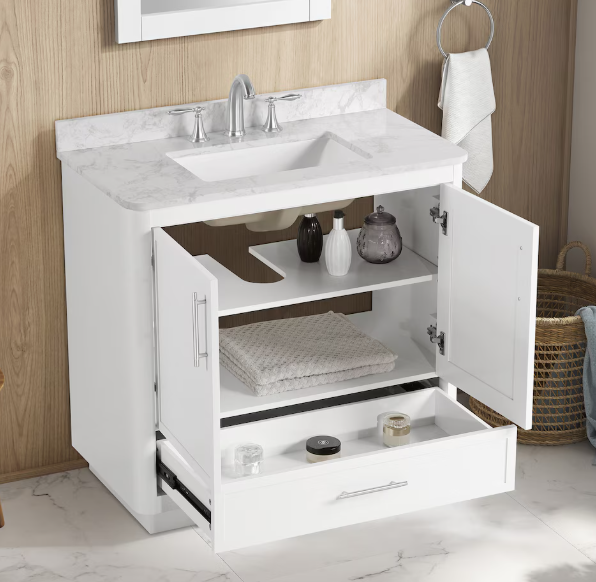 Faraday 36-inch W x 19-inch D White Wood Single Undermount Sink Bathroom Vanity with White Cultured Marble Countertop