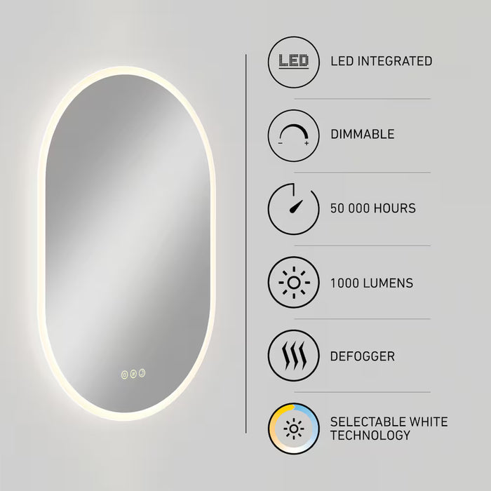 Artika Clara 30in 3CCT Dimmable Integrated LED Oval Wall Mirror with Defogger (New)