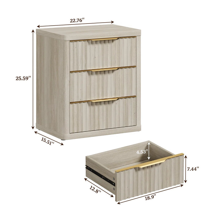 3-Drawer Nightstand - Quantity Set of 2, Colour Grey White Oak - ND019A2XLTY1366-1W