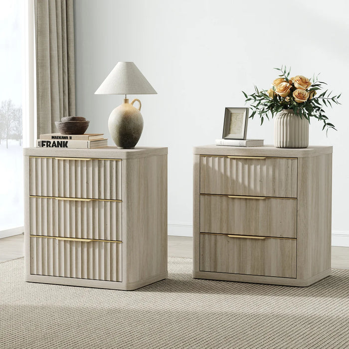 3-Drawer Nightstand - Quantity Set of 2, Colour Grey White Oak - ND019A2XLTY1366-1W