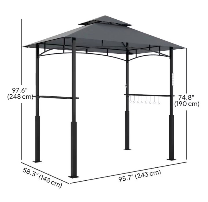 Outsunny 8' x 5' Grill Gazebo, BBQ Canopy Gazebo, Dark Grey