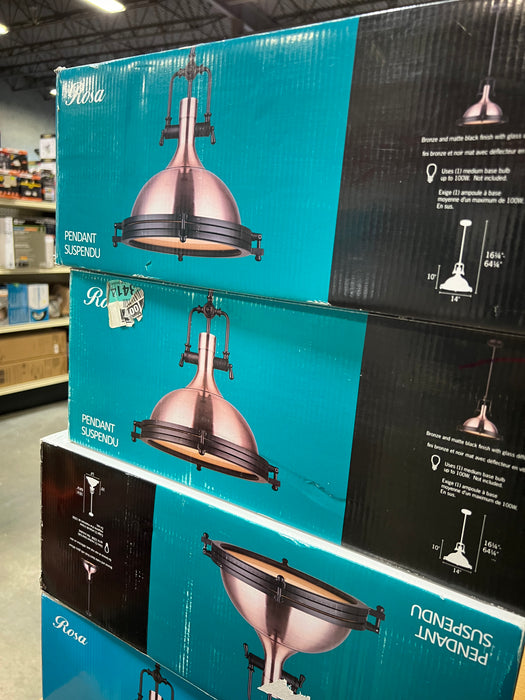 Canarm Rosa 1-Light Matte Black/Bronze Rod Pendant With Frosted Glass Diffuser (new)