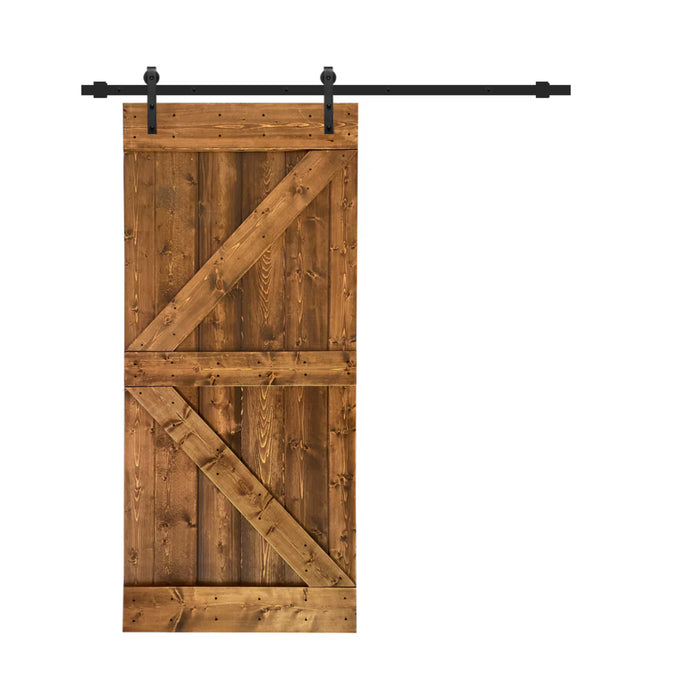 Calhome K Series 42 in. x 84 in. Walnut Stained Wood Sliding Barn Door with Hardware Kit (New)