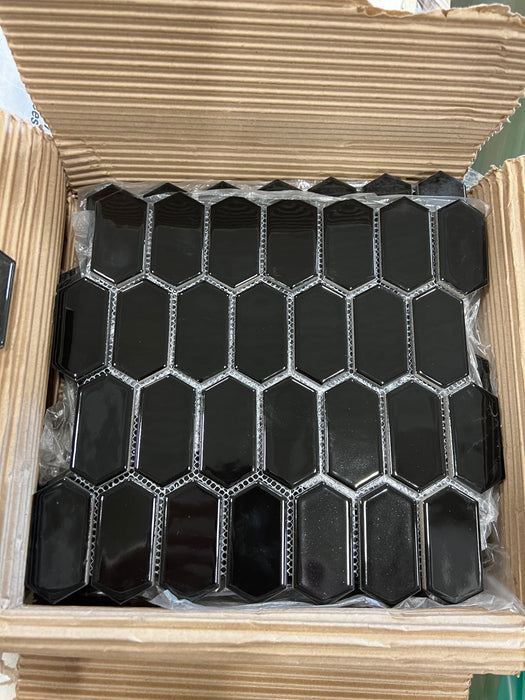 Glossy Black Hexagon Backsplash - Pallet Special