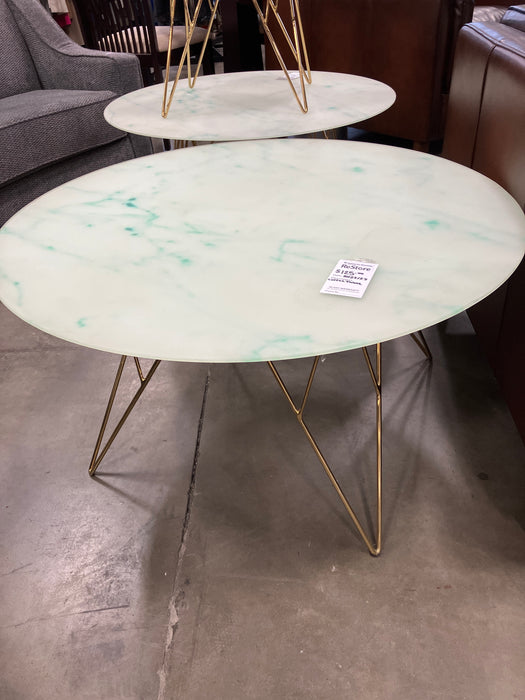 Light Green “Marble” Coffee Table with Gold Base