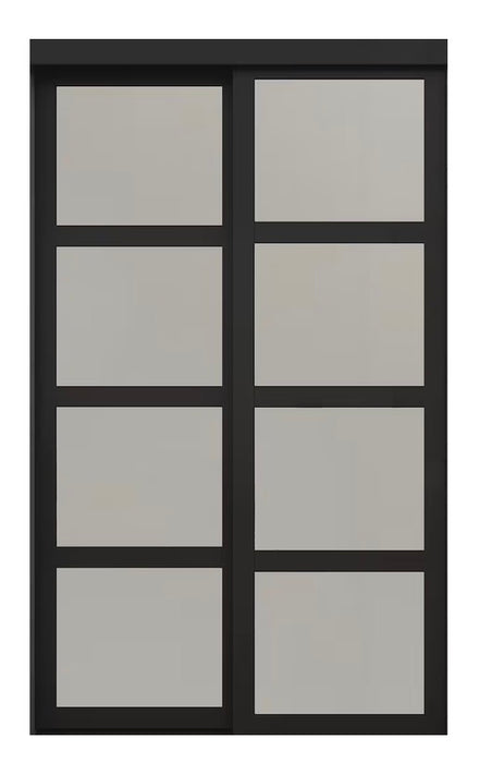TRUporte 60-inch x 80.5-inch Black Vision Plus 4-Lite MDF Frosted Glass Closet Sliding Window Door