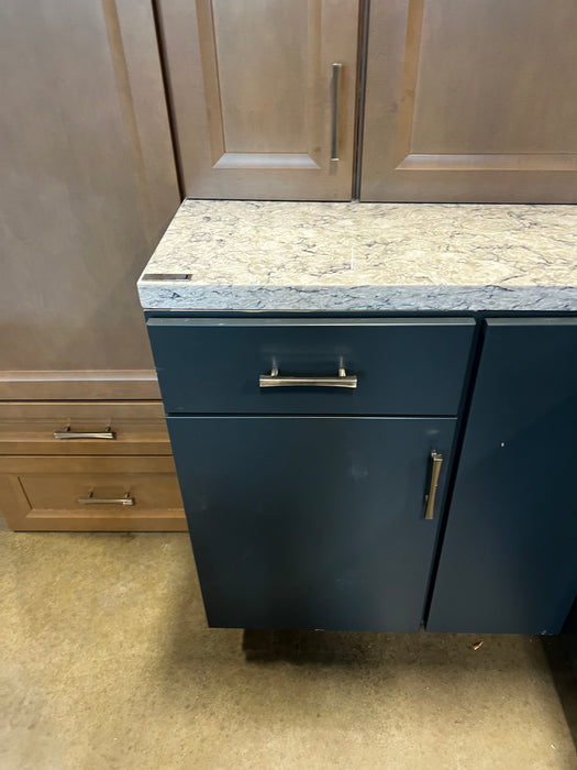 Navy and Faux Wood Kitchen Cabinet set with Silestone Countertop and Blanco Sink (showroom)