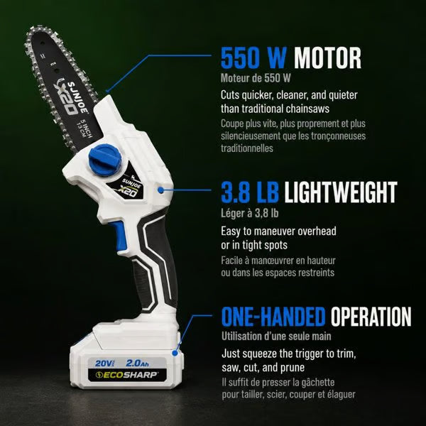 Sun Joe 20 V ECOSHARP Cordless X20 Handheld Pruning Saw 6-in w/ 2x 2.0 Ah Batteries + Charger (new)
