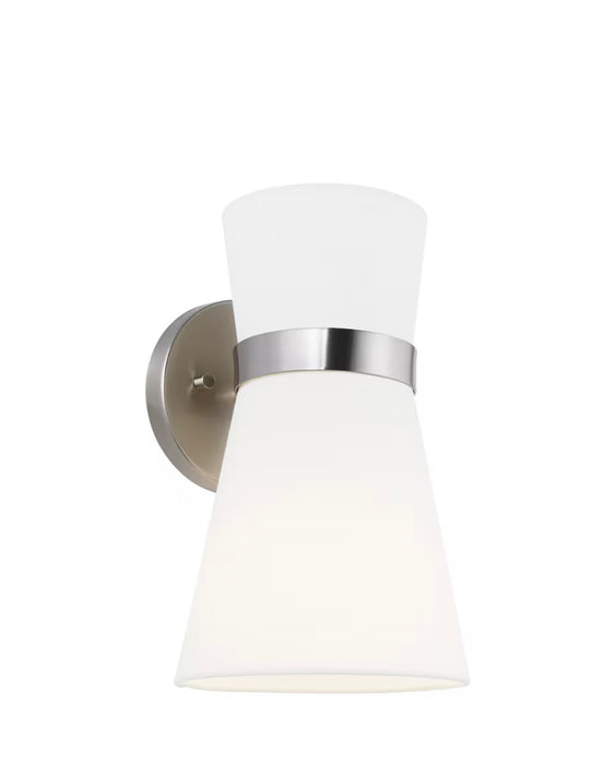 Generation Lighting Clark 7 in. 1-Light Brushed Nickel Wall Sconce With White Linen Shade (new)