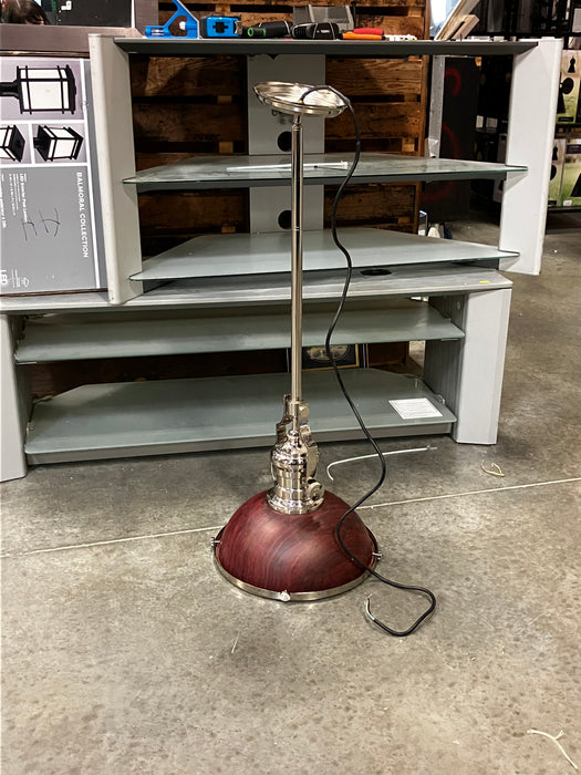 Industrial-Style Pendant Light with a chrome Finish and a Reddish-Brown Shade.