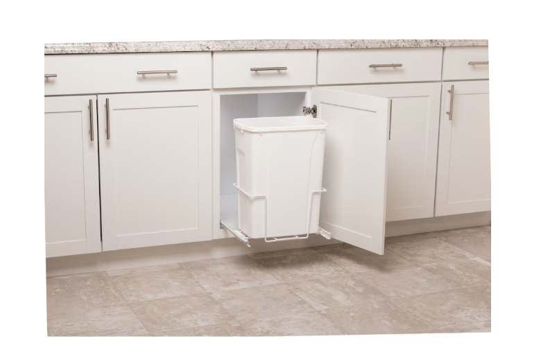 Knape & Vogt 35 Quart Economy Pull-Out Trash Can in White (New)